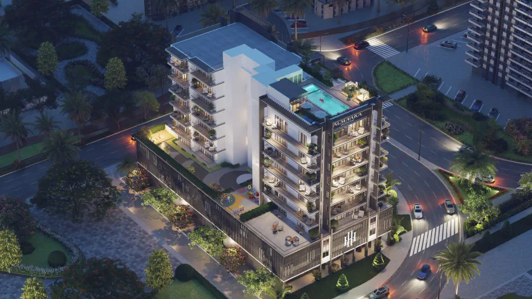 Aerial evening view of Almaara Residences