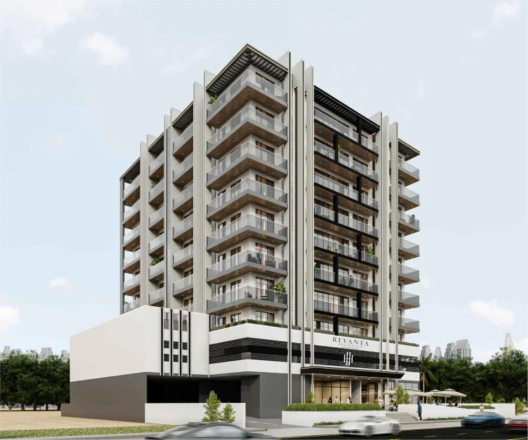 Exterior rendering of Revanta Residence in Dubai Production City