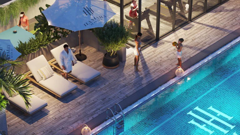 Swimming pool and leisure amenities at Almaara Residences