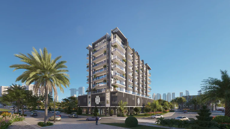 Profile view of Almaara Residences exterior during the day